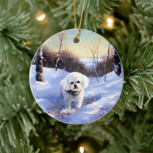Bichon Frise Let It Snow Christmas  Ceramic Ornament (Tree)