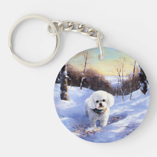 Bichon Frise Let It Snow Christmas  Key Ring (Front)
