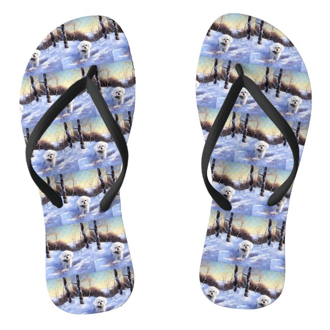 Bichon Frise Let It Snow Christmas  Thongs (Footbed)