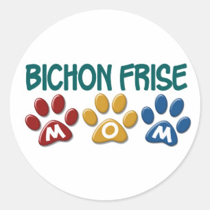 BICHON FRISE MOM Paw Print Classic Round Sticker