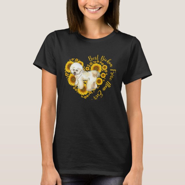 Bichon Frise Mom Sunflower Heart  Mother s Day T-Shirt (Front)