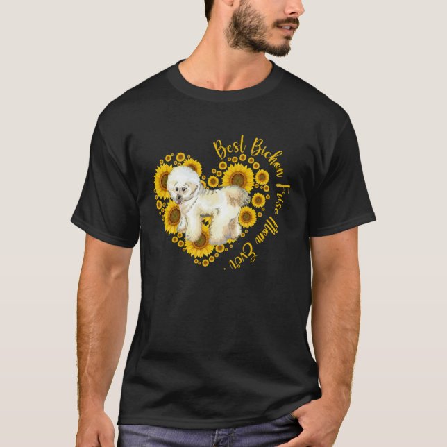 Bichon Frise Mom Sunflower Heart  Mother s Day T-Shirt (Front)