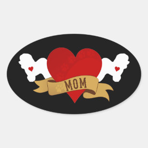 Bichon Frise Mum [Tattoo style] Oval Sticker