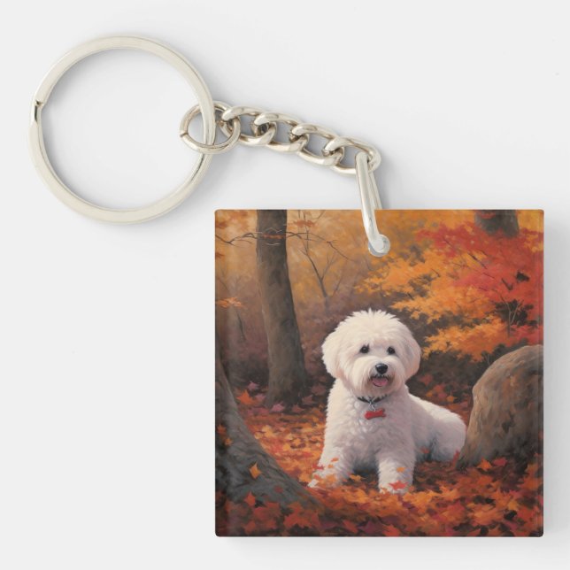 Bichon Frise n Autumn Leaves Fall Inspire  Key Ring (Front)