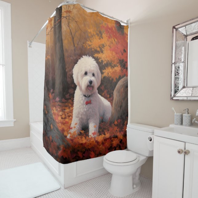 Bichon Frise n Autumn Leaves Fall Inspire  Shower Curtain (In Situ)
