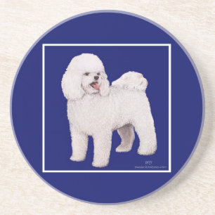 Bichon Frise Navy Square Coaster