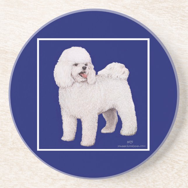 Bichon Frise Navy Square Coaster (Front)