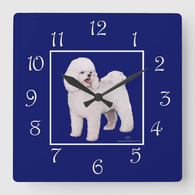 Bichon Frise Navy Square Wall Clock (Front)