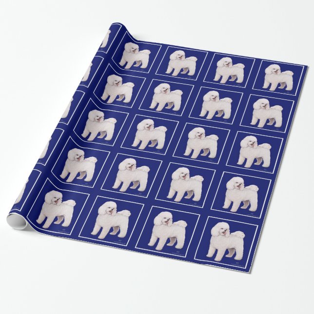 Bichon Frise Navy Square Wrapping Paper (Unrolled)