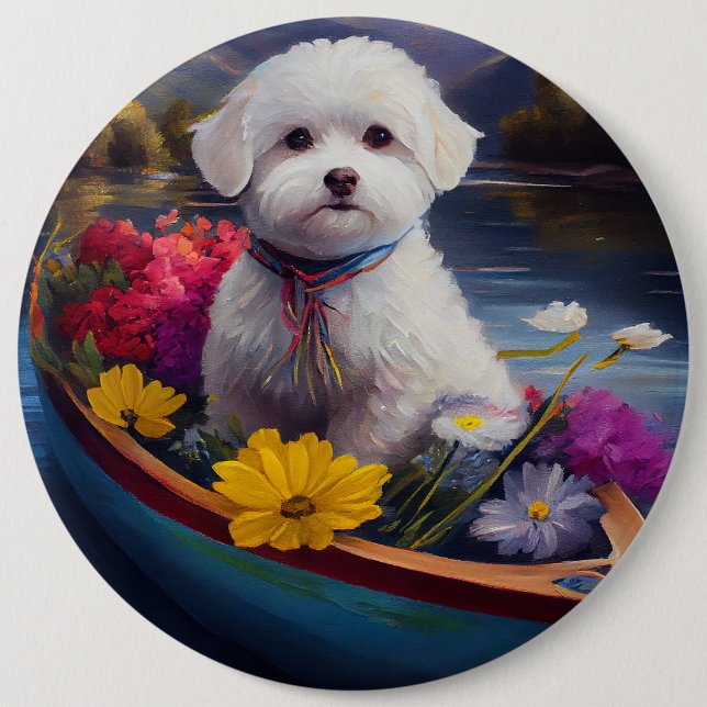 Bichon Frise on a Paddle: A Scenic Adventure 6 Cm Round Badge (Front)