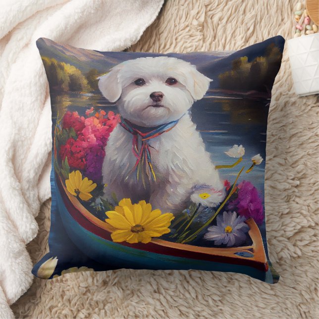 Bichon Frise on a Paddle: A Scenic Adventure  Cushion (Blanket)