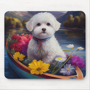 Bichon Frise on a Paddle: A Scenic Adventure Mouse Pad