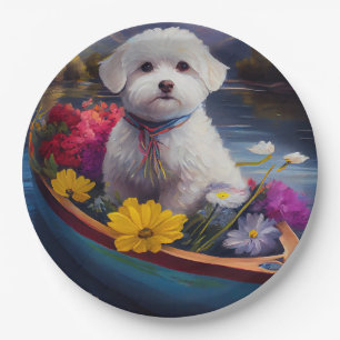 Bichon Frise on a Paddle: A Scenic Adventure Paper Plate
