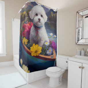 Bichon Frise on a Paddle: A Scenic Adventure Shower Curtain