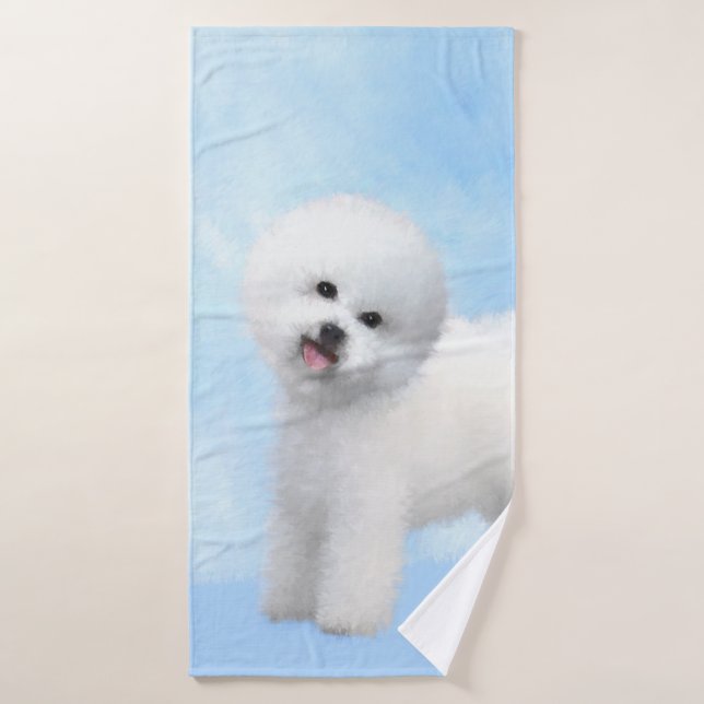 Bichon Frise Painting - Cute Original Dog Art Bath Towel Set (Bath Towel)