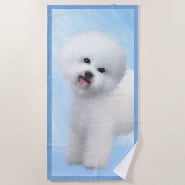 Bichon Frise Painting - Cute Original Dog Art Beach Towel (Front)