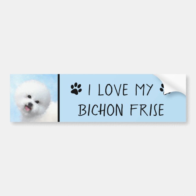 Bichon Frise Painting - Cute Original Dog Art Bumper Sticker (Front)