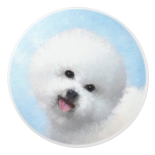 Bichon Frise Painting - Cute Original Dog Art Ceramic Knob