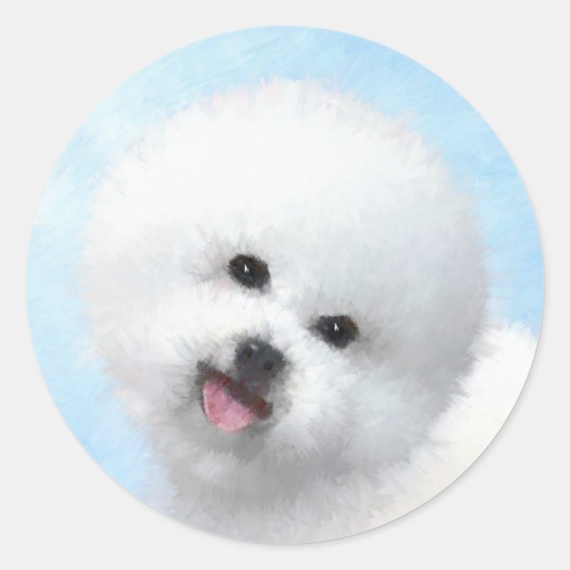 Bichon Frise Painting - Cute Original Dog Art Classic Round Sticker (Front)