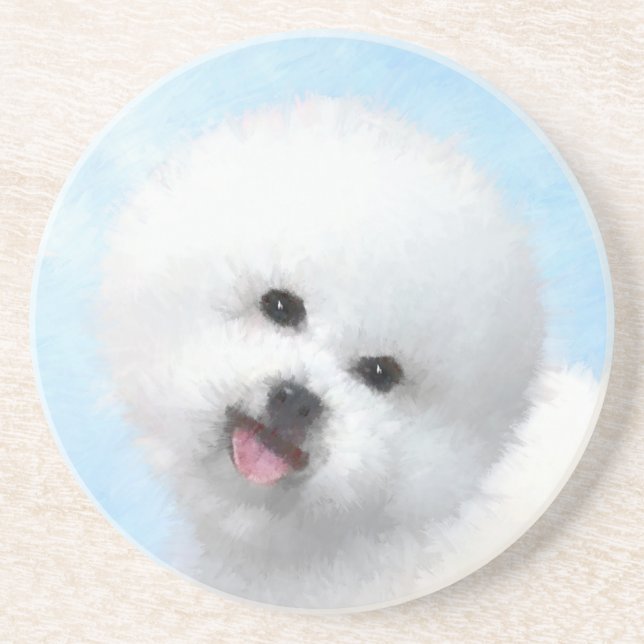 Bichon Frise Painting - Cute Original Dog Art Coaster (Front)