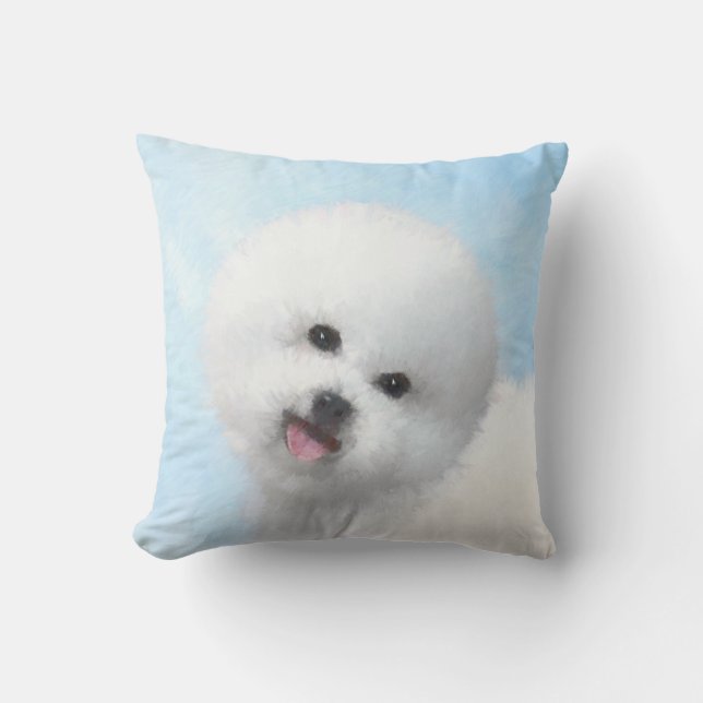 Bichon Frise Painting - Cute Original Dog Art Cushion (Front)