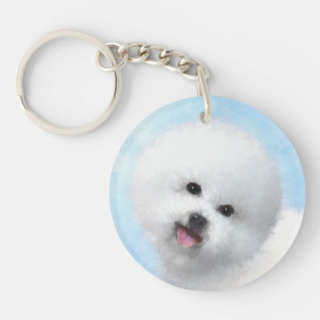 Bichon Frise Painting - Cute Original Dog Art Key Ring (Front)