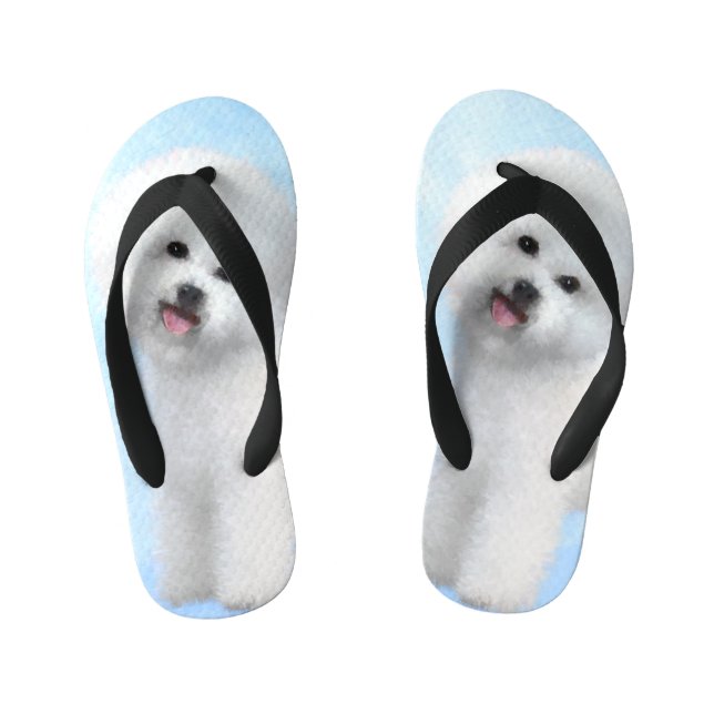 Bichon Frise Painting - Cute Original Dog Art Kid's Thongs (Footbed)
