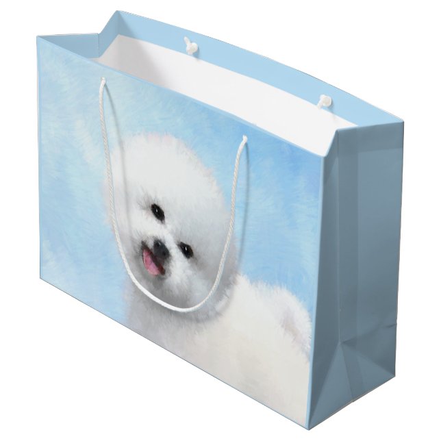 Bichon Frise Painting - Cute Original Dog Art Large Gift Bag (Back Angled)
