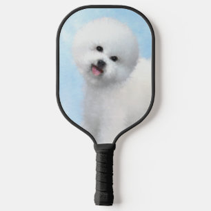 Bichon Frise Painting - Cute Original Dog Art Pickleball Paddle