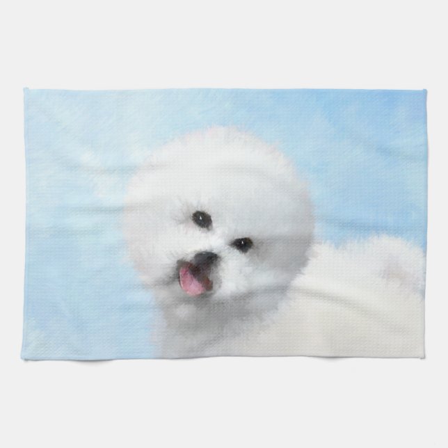 Bichon Frise Painting - Cute Original Dog Art Tea Towel (Horizontal)