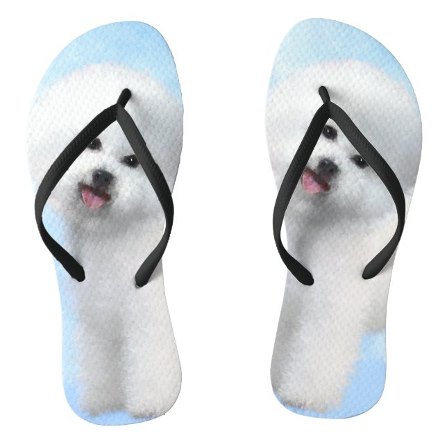 Bichon Frise Painting - Cute Original Dog Art Thongs (Footbed)