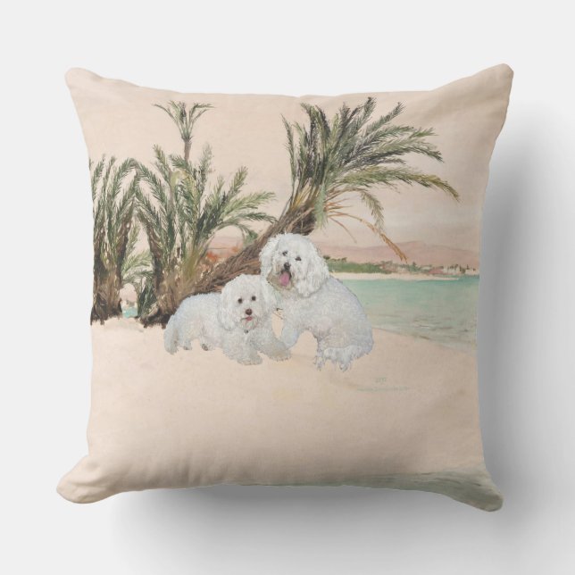 Bichon Frise Palmy Beach Cushion (Front)