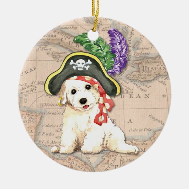 Bichon Frise Pirate Ceramic Tree Decoration (Front)