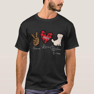 Bichon Frisé Plaid Peace Love Cute Dog T-Shirt