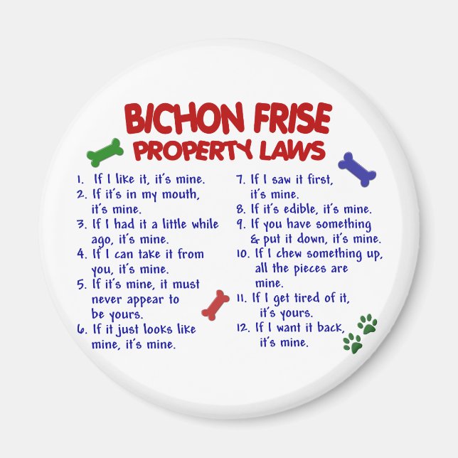 BICHON FRISE Property Laws 2 Magnet (Front)