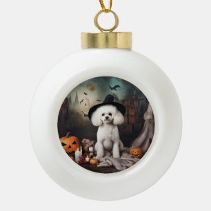 Bichon Frise Pumpkins Halloween Scary Ceramic Ball Christmas Ornament