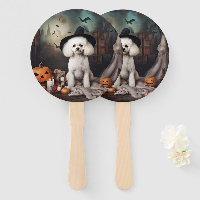 Bichon Frise Pumpkins Halloween Scary Hand Fan (Front and Back)