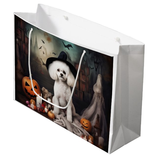 Bichon Frise Pumpkins Halloween Scary Large Gift Bag (Front Angled)
