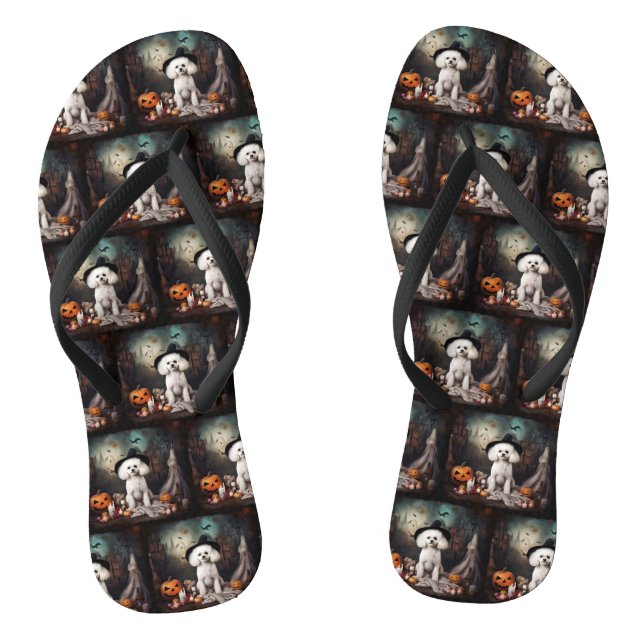 Bichon Frise Pumpkins Halloween Scary Thongs (Footbed)
