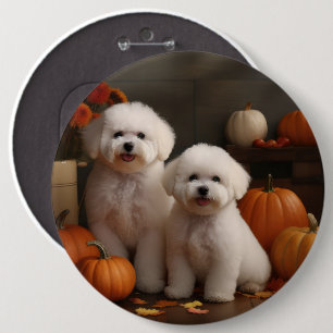 Bichon Frise Puppy Autumn Delight Pumpkin  6 Cm Round Badge