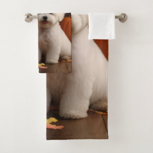 Bichon Frise Puppy Autumn Delight Pumpkin Bath Towel Set