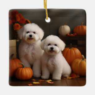Bichon Frise Puppy Autumn Delight Pumpkin  Ceramic Ornament