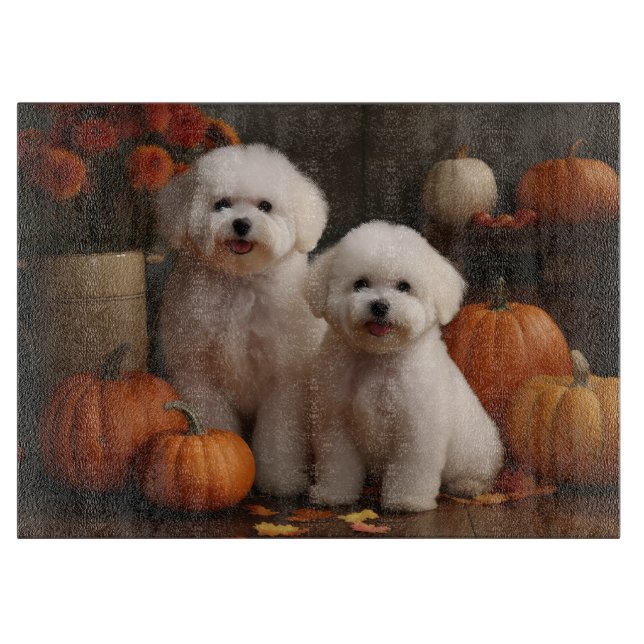 Bichon Frise Puppy Autumn Delight Pumpkin  Cutting Board (Front)