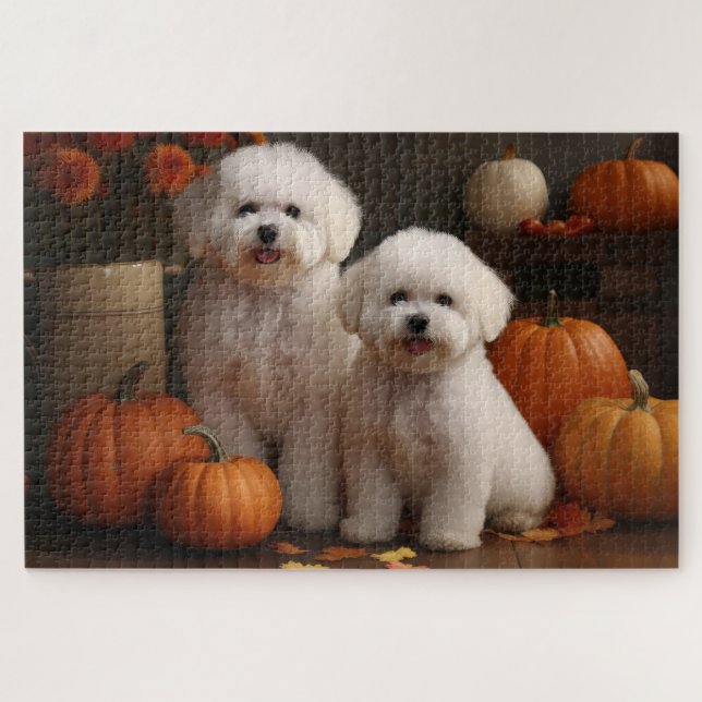 Bichon Frise Puppy Autumn Delight Pumpkin  Jigsaw Puzzle (Horizontal)