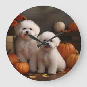 Bichon Frise Puppy Autumn Delight Pumpkin  Large Clock