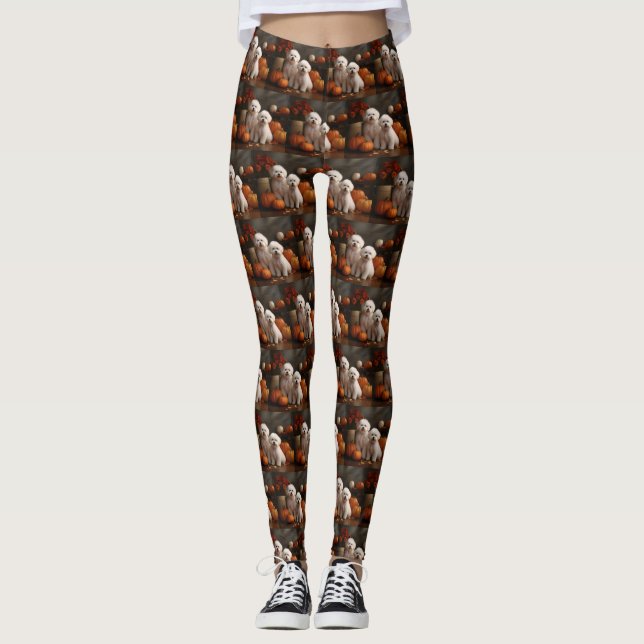 Bichon Frise Puppy Autumn Delight Pumpkin  Leggings (Front)