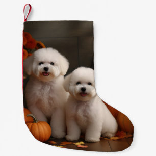 Bichon Frise Puppy Autumn Delight Pumpkin  Small Christmas Stocking