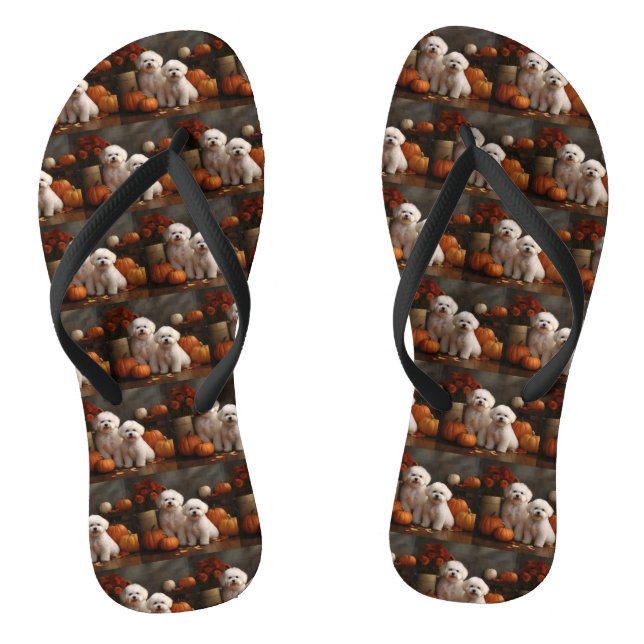 Bichon Frise Puppy Autumn Delight Pumpkin  Thongs (Footbed)