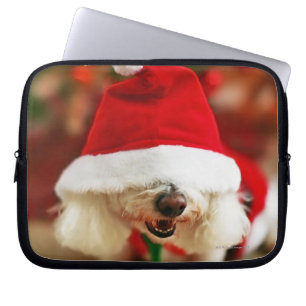 Bichon Frise puppy wearing Santa costume Laptop Sleeve