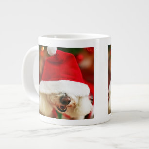 Bichon Frise puppy wearing Santa costume Large Coffee Mug